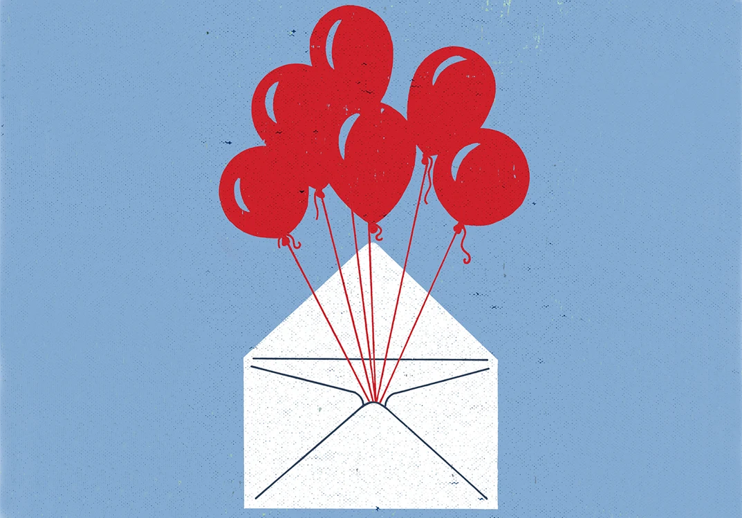 Greeting Card Flying Away With Balloons