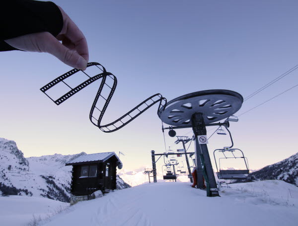 Paperboyo Paperboard art film on ski lift in Tignes, France