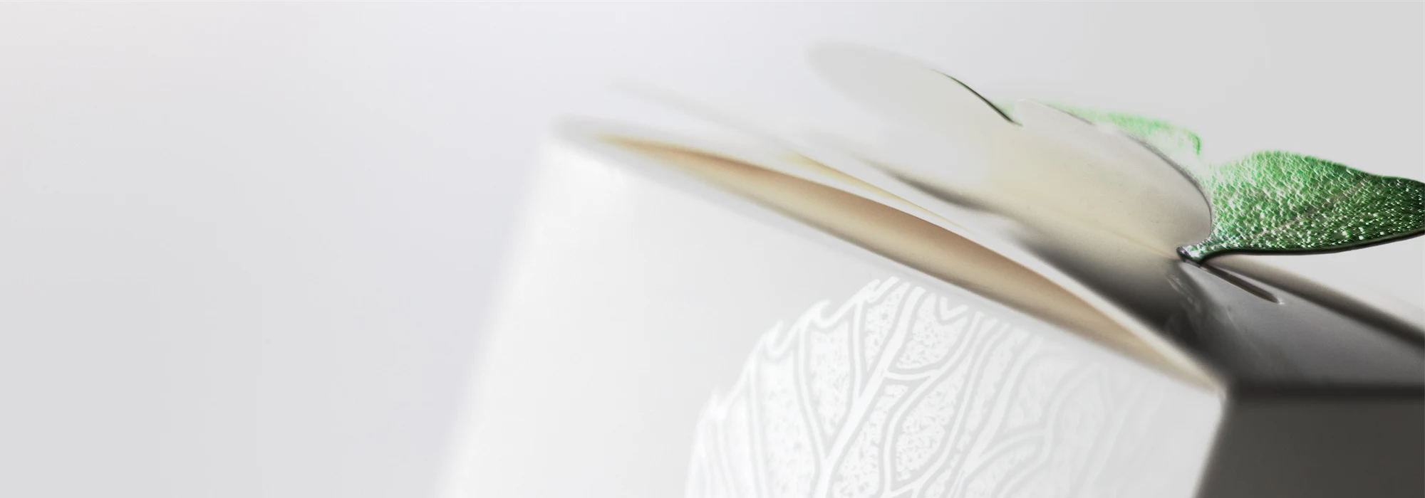 White packaging with a die cut butterfly on top and transparent varnish on the side