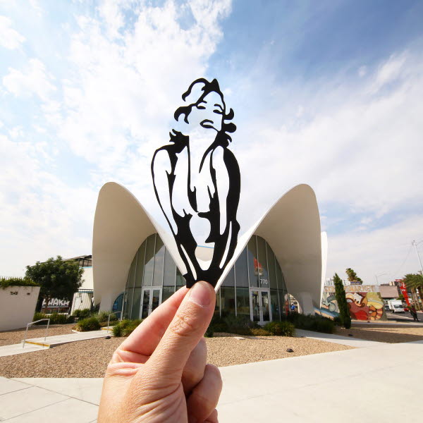 Paperboyo Paperboard art Marilyn Monroe with the Neon Museum, Las Vegas as skirt