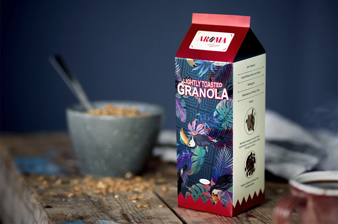 Paperboard Packaging Box Of Granola And Cup Of Cereal