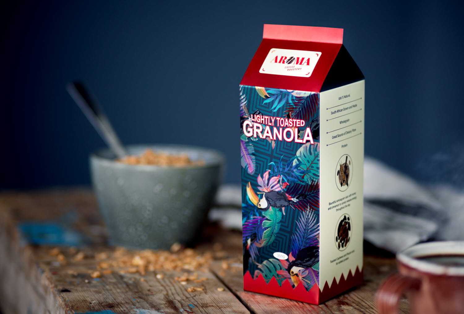 aroma coffee roastery’s granola packaging