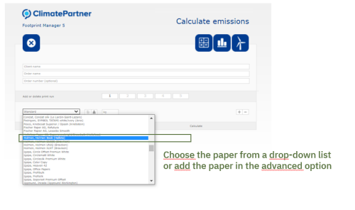 In Climate Partner's interface you can choose among paper producers
