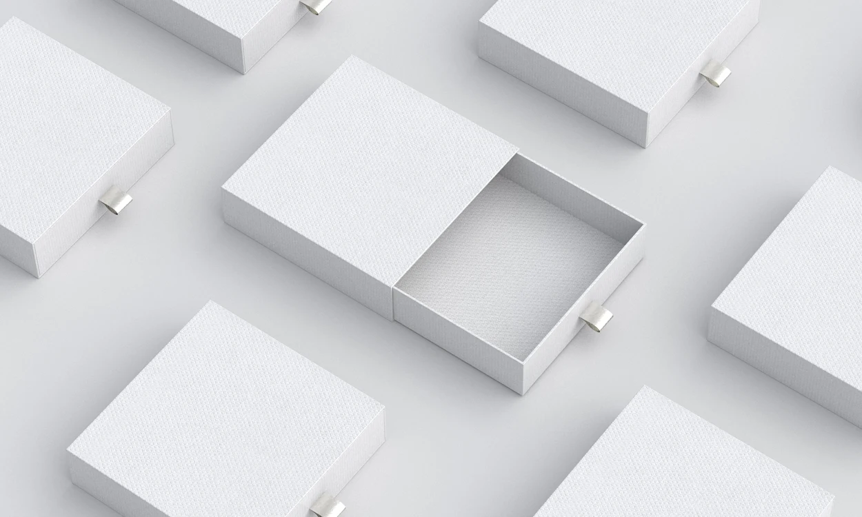 Multiple White Packaging Spread Out On A White Background