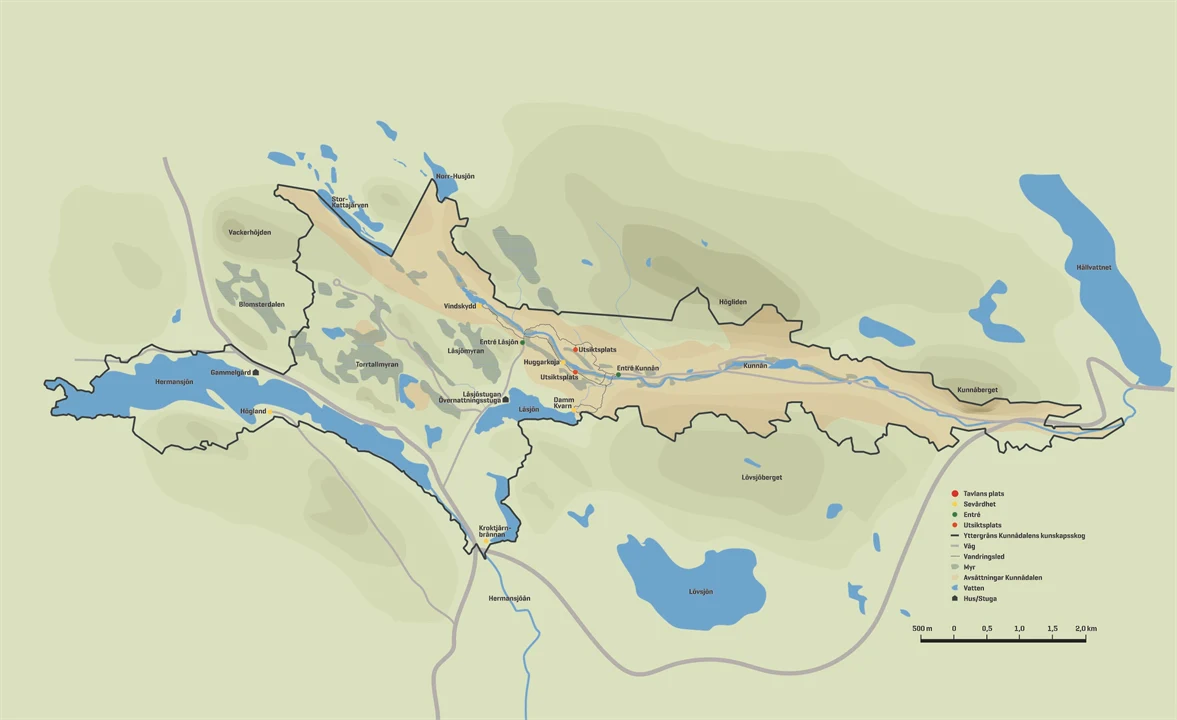 Karta över Kunnådalens kunskapsskog utan rubrik