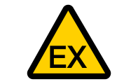 Yellow warning sign for explosives