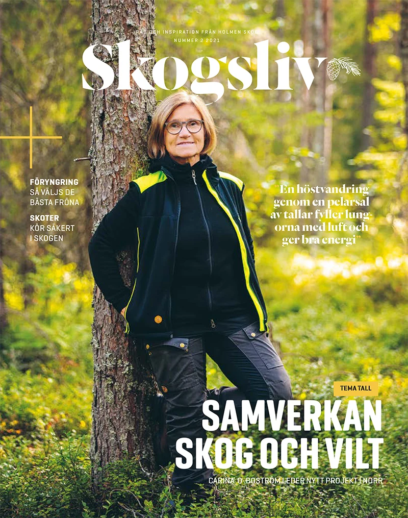Projektledare Carina O. Boström på omslaget till Skogsliv 2 2021