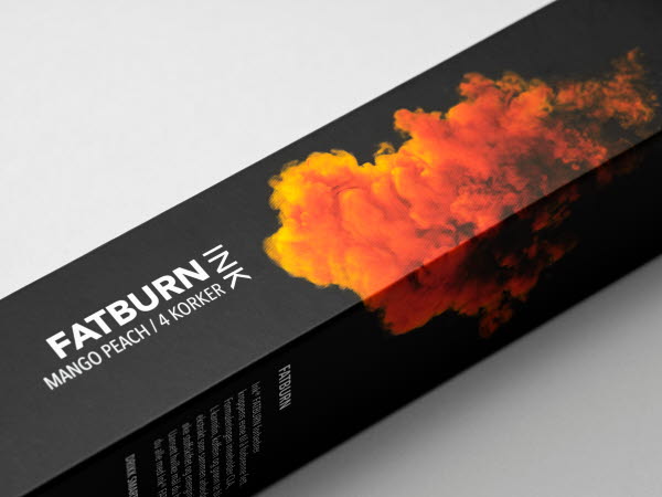 Fatburn Ink cap packaging for mango and peach flavour