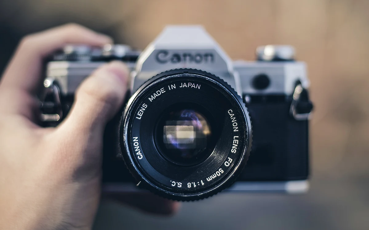 close-up of an old-school canon camera