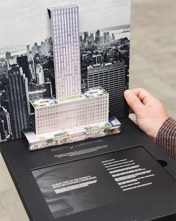Rockerfeller Plaza Pop-Up Building In Book Made Out Of Invercote Paperboard