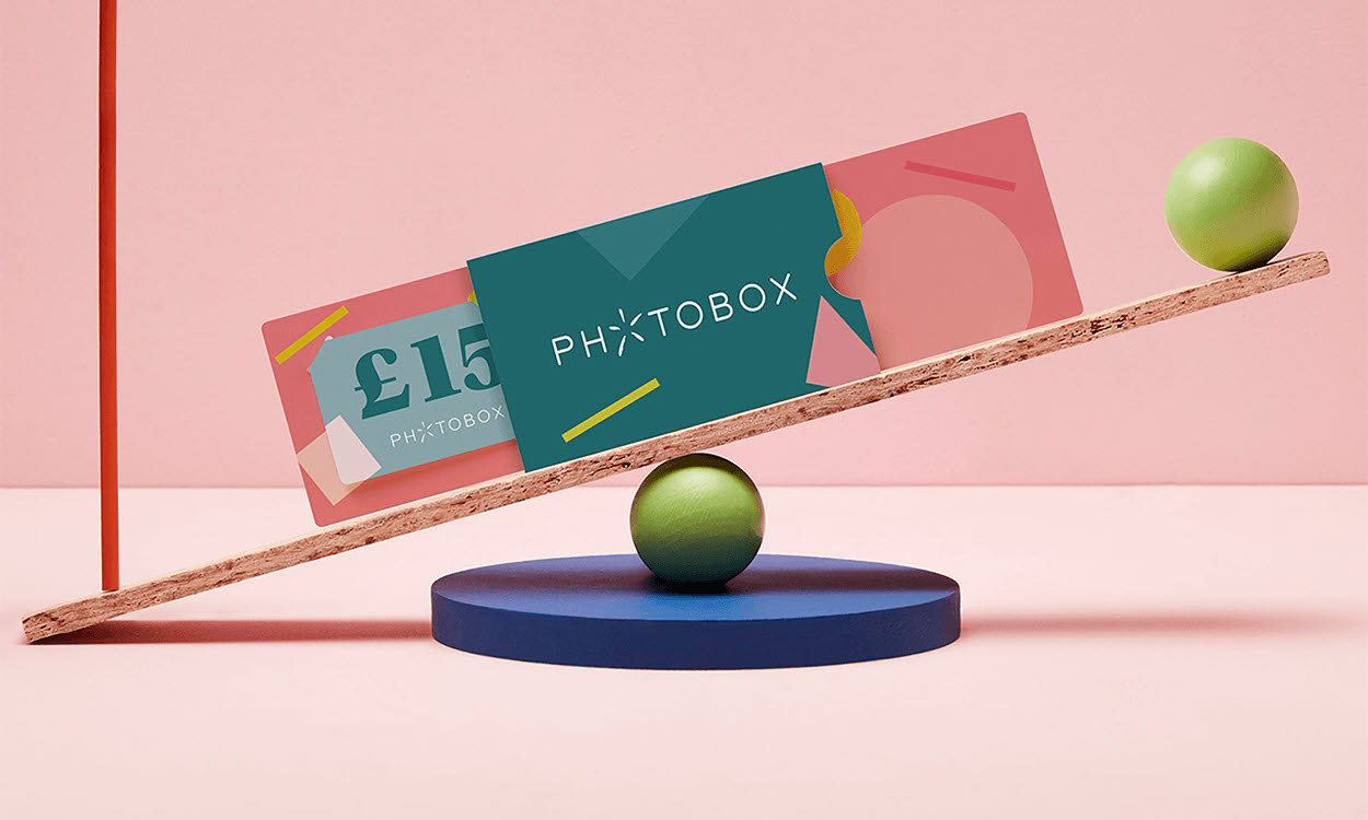 Colourful gift cards for Photobox