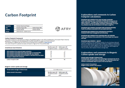 Carbon footprint page view in the Environmental Declaration