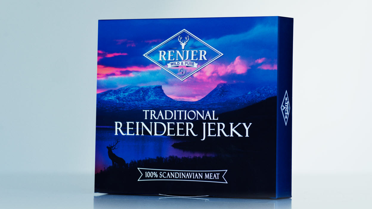 Packaging of Renjer's Reindeer Jerky snack